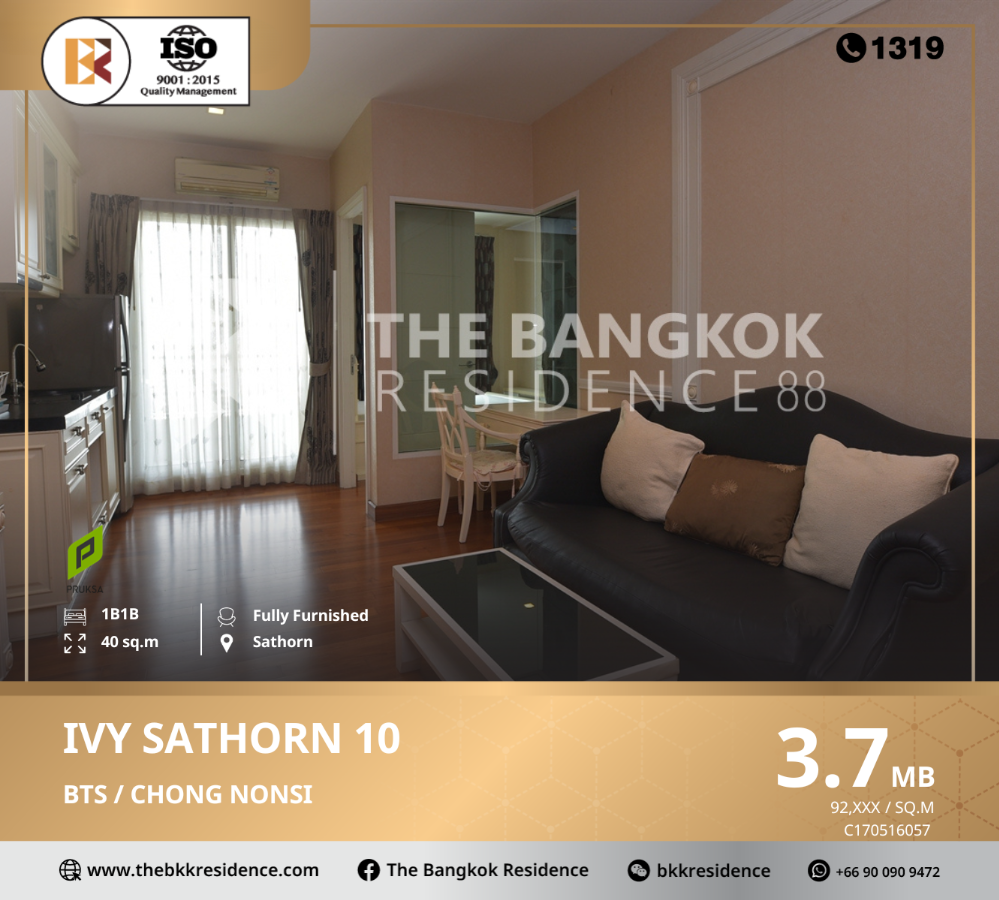 For SaleCondoSathorn, Narathiwat : Ivy Sathorn 10, a condominium in the economic area, near BTS Chong Nonsi