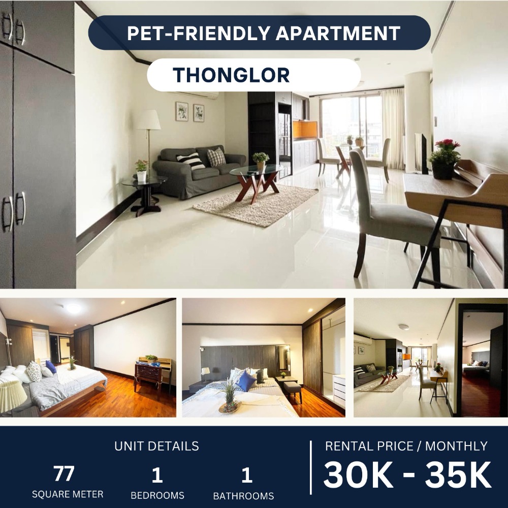 For RentCondoSukhumvit, Asoke, Thonglor : Pet-friendly Apartment 1 Bed in Thonglor