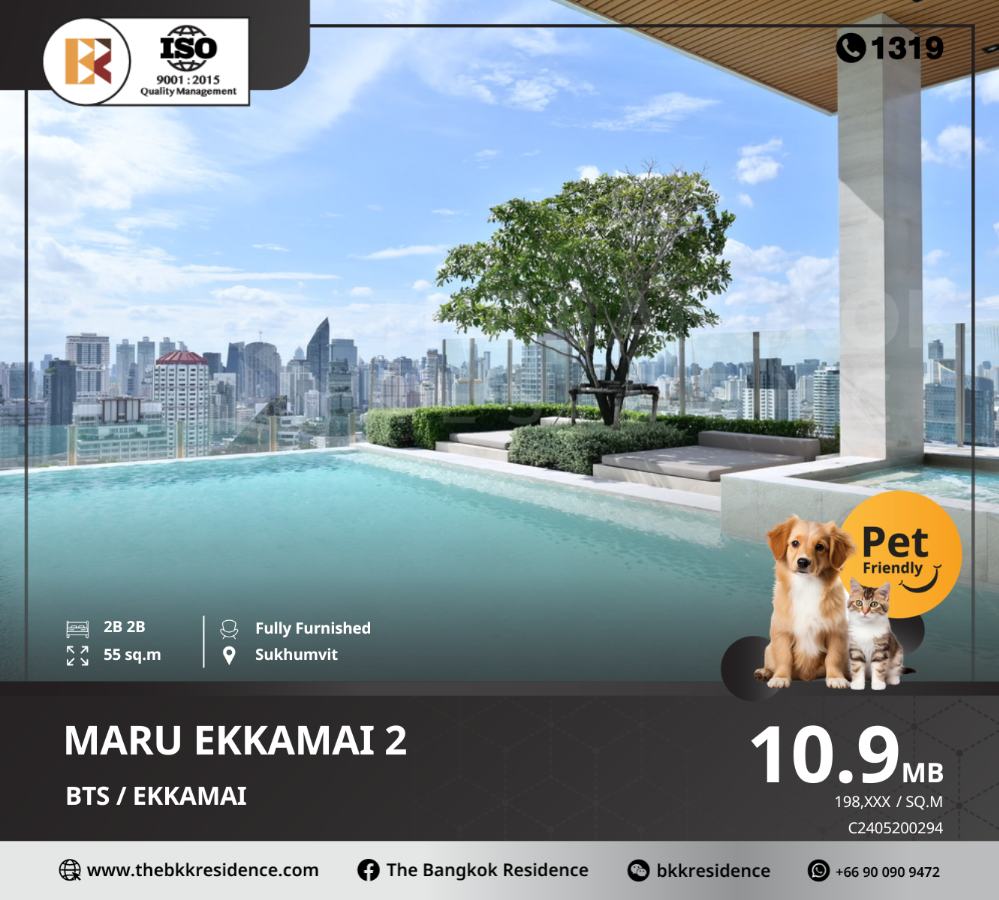 For SaleCondoSukhumvit, Asoke, Thonglor : Condo Maru Ekkamai 2, ready to move in, pets allowed. In the heart of the business district, near BTS Ekkamai