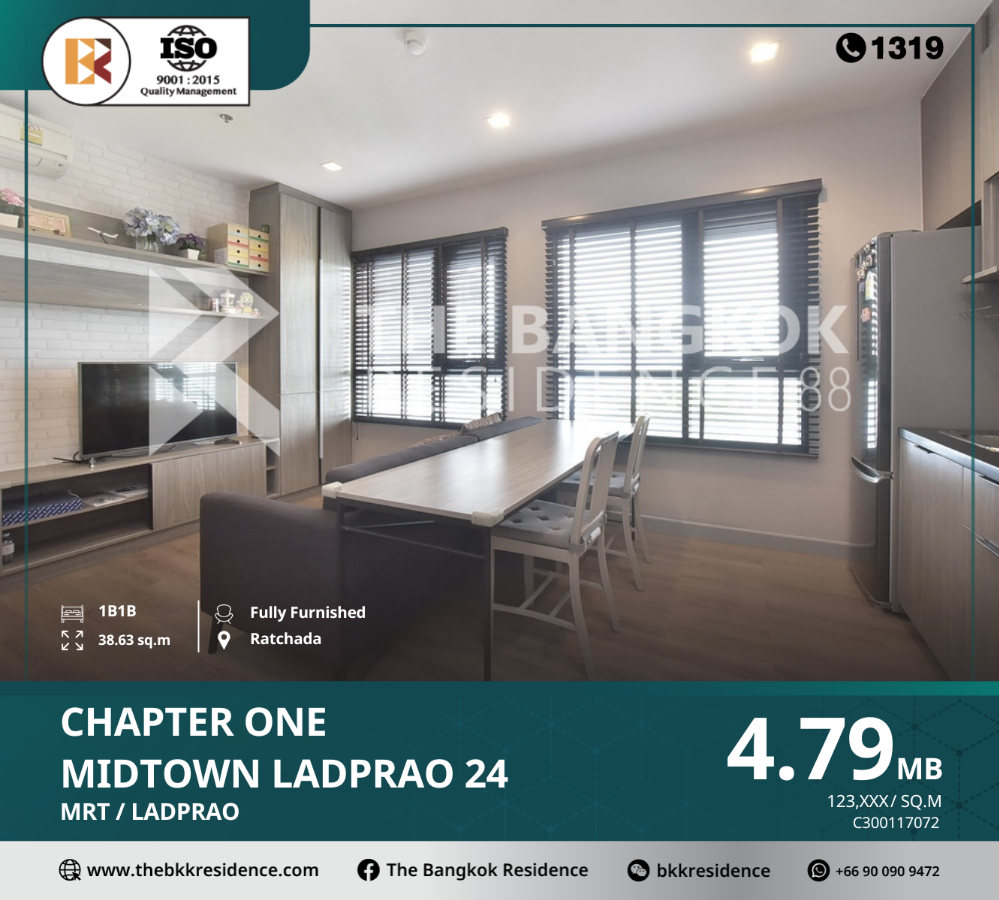 For SaleCondoLadprao, Central Ladprao : Chapter One Midtown Ladprao 24, a condo from Pruksa, close to amenities, near MRT Lat Phrao