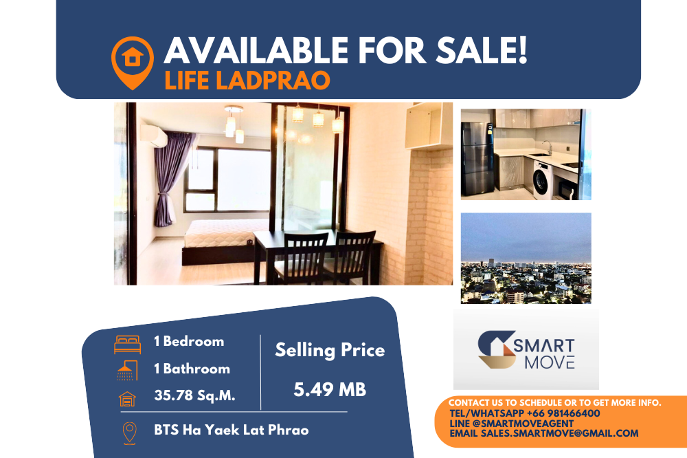 For SaleCondoLadprao, Central Ladprao : Code C20231100555.......Life Ladprao sale with tenant, 1 bedroom, 1 bathroom, high floor, furnished, Special Deal!!