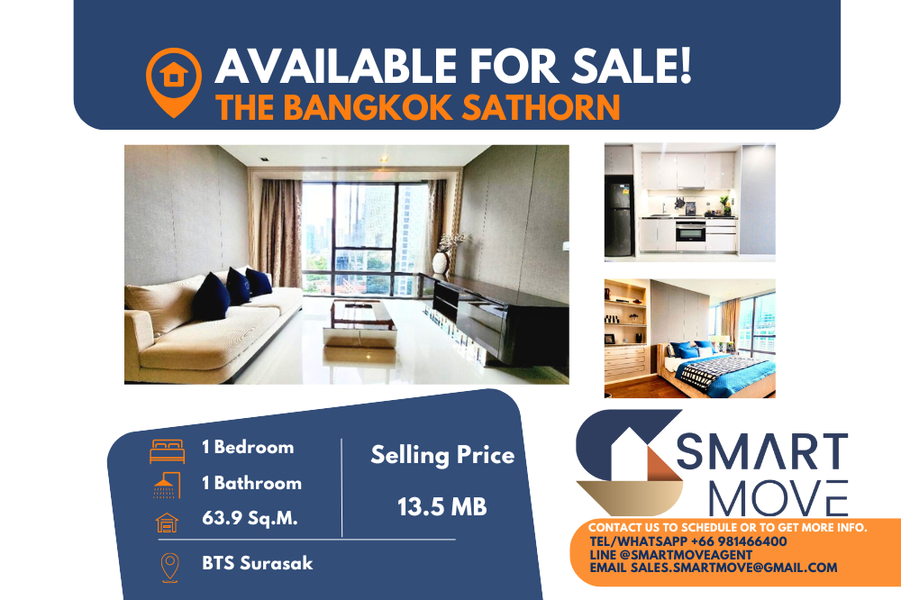 For SaleCondoSathorn, Narathiwat : Code C20240800096.......The Bangkok Sathorn for sale, 1 bedroom, 1 bathroom, high floor, furnished, Special Deal!!