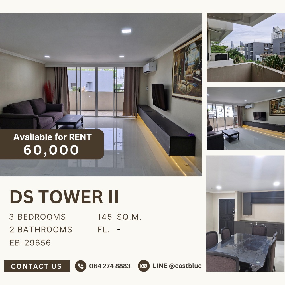 For RentCondoSukhumvit, Asoke, Thonglor : DS Tower II 3 Beds 145 sqm 60,000 per month