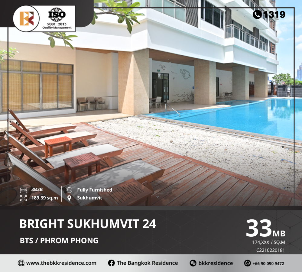 For SaleCondoSukhumvit, Asoke, Thonglor : Bright Sukhumvit 24, accessible to all urban lifestyles with convenient transportation, only 800 meters from BTS Phrom Phong Station.