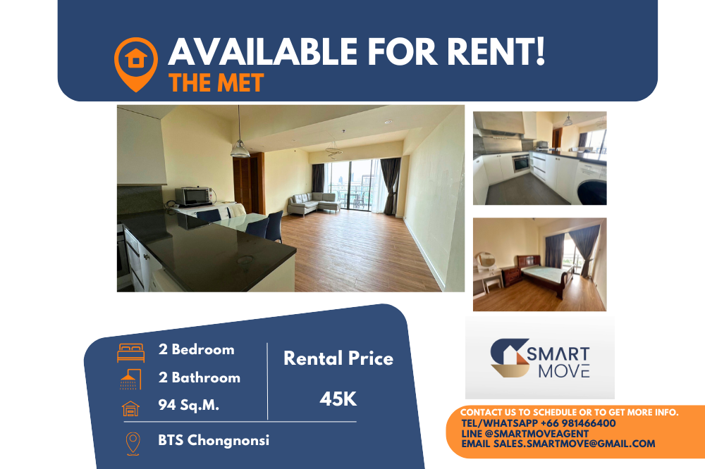 For RentCondoSathorn, Narathiwat : Code C20221201896..........The Met for rent, 2 bedroom, 2 bathroom, high floor, furnished, ready to move in