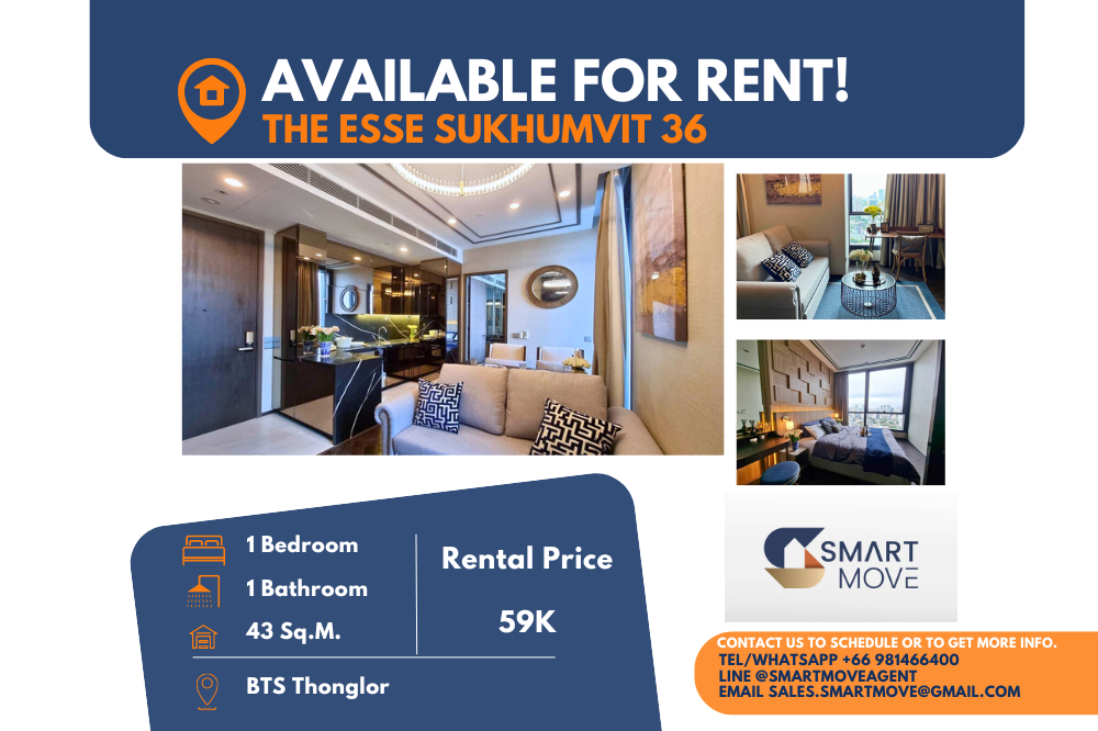 For RentCondoSukhumvit, Asoke, Thonglor : Code C20240800115..........The Esse Sukhumvit 36 for rent, 1 bedroom, 1 bathroom, high floor, furnished, ready to move in