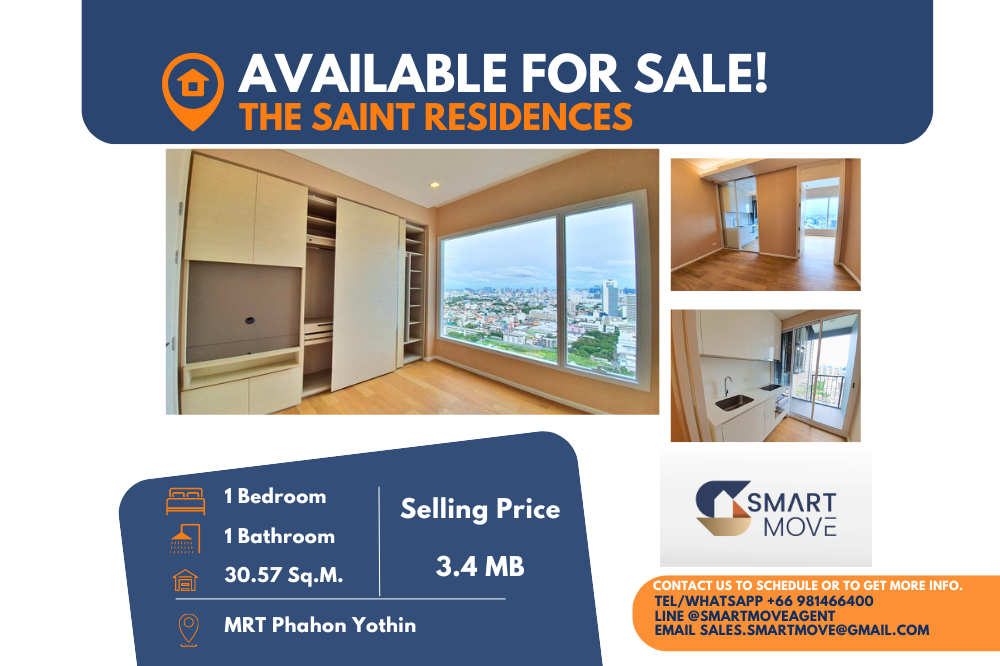 ขายคอนโดลาดพร้าว เซ็นทรัลลาดพร้าว : Code C20240300493.......The Saint Residences สำหรับขาย, 1 ห้องนอน , 1 ห้องน้ำ, ชั้นสูง, พร้อมชุดครัวและเฟอร์นิเจอร์, ราคาพิเศษ!!