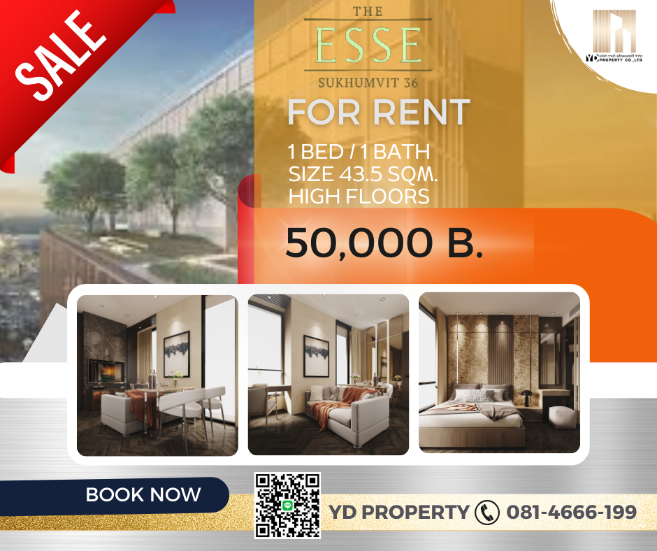 ให้เช่าคอนโดสุขุมวิท อโศก ทองหล่อ : RENT : Hot Deal!!  THE ESSE SUKHUMVIT 36 I 1 Bed 43.5 sqm. ( Luxury Decor) - 50,000 thb