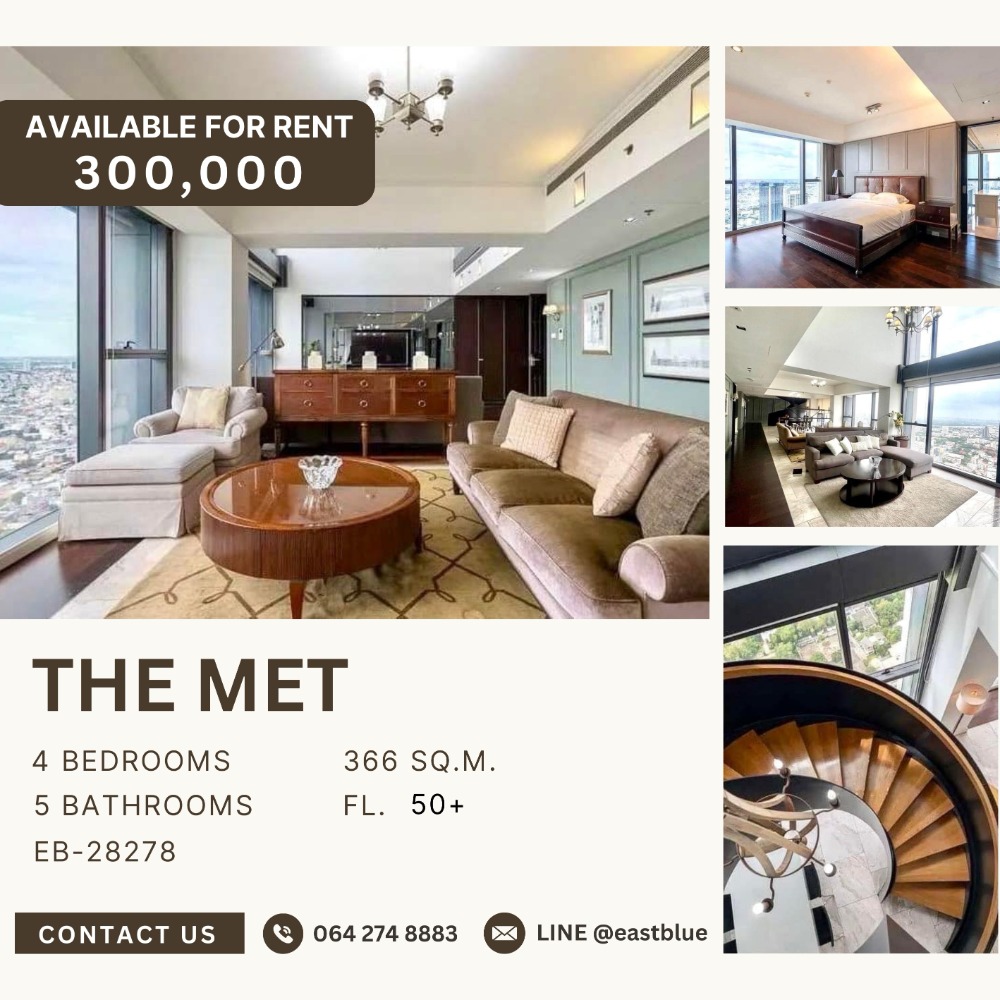 For RentCondoSathorn, Narathiwat : The Met Duplex 4 Bed 366 sqm for rent 300,000 per month