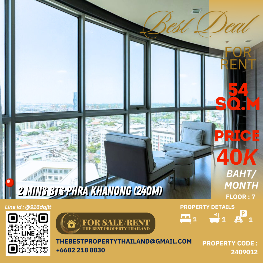 For RentCondoOnnut, Udomsuk : For rent 1 large bedroom 54 sq m. Skywalk residence condo BTS Phra Khanong 39,999 baht/month