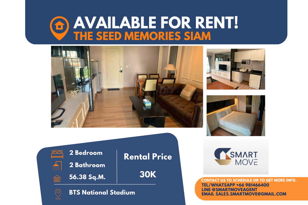 For RentCondoSiam Paragon ,Chulalongkorn,Samyan : Code C20240400172..........The Seed Memories Siam for rent, 2 bedroom, 2 bathroom, furnished, ready to move in