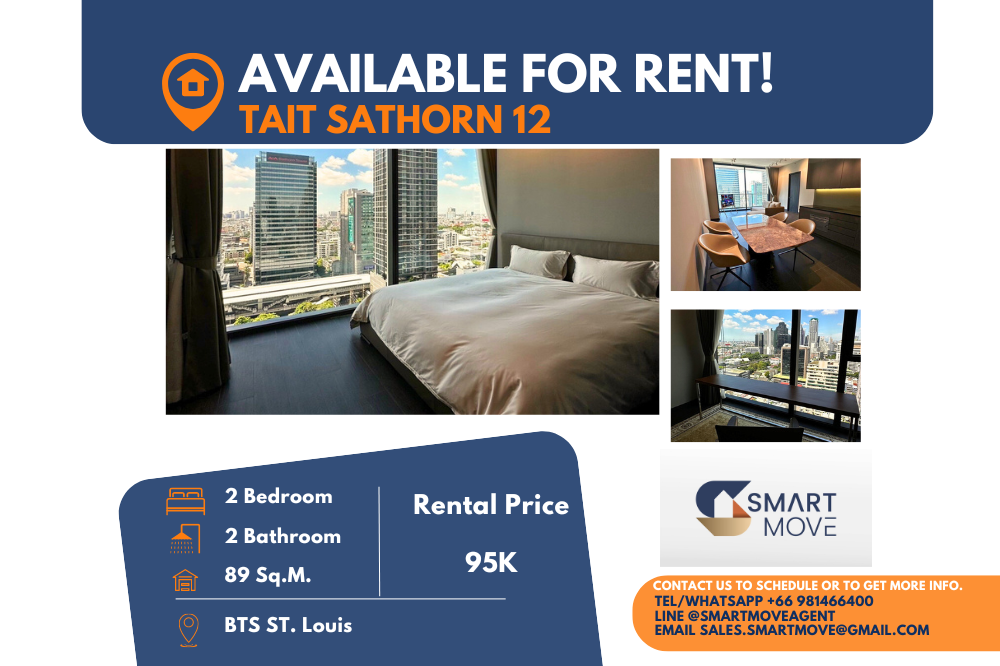 For RentCondoSathorn, Narathiwat : Code C20240800144..........Tait Sathorn 12 for rent, 2 bedroom, 2 bathroom, high floor, furnished, ready to move in