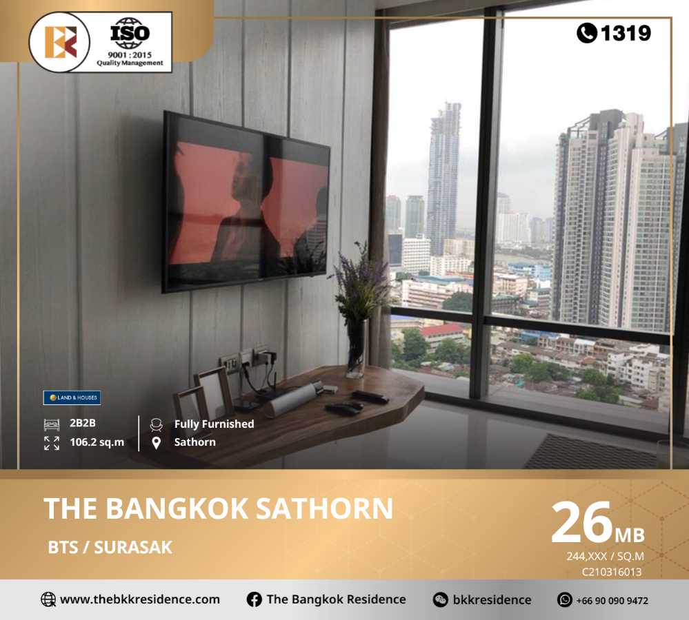 For SaleCondoSathorn, Narathiwat : The Bangkok Sathorn, a unique architecture with cutting-edge design, modern decorations, and complete facilities in one place, near BTS Surasak.