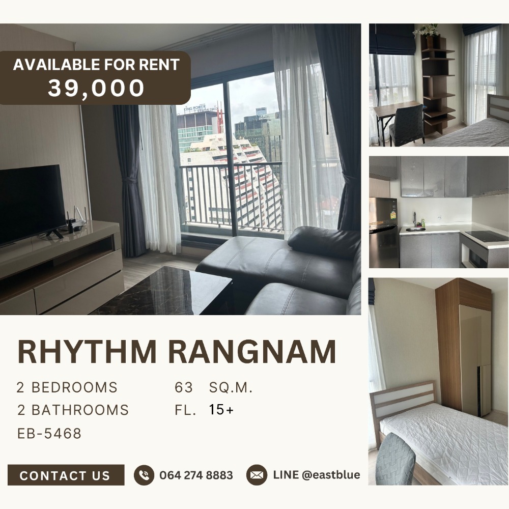 ให้เช่าคอนโดราชเทวี พญาไท : RHYTHM Rangnam 2 Beds for rent 39,000 per month