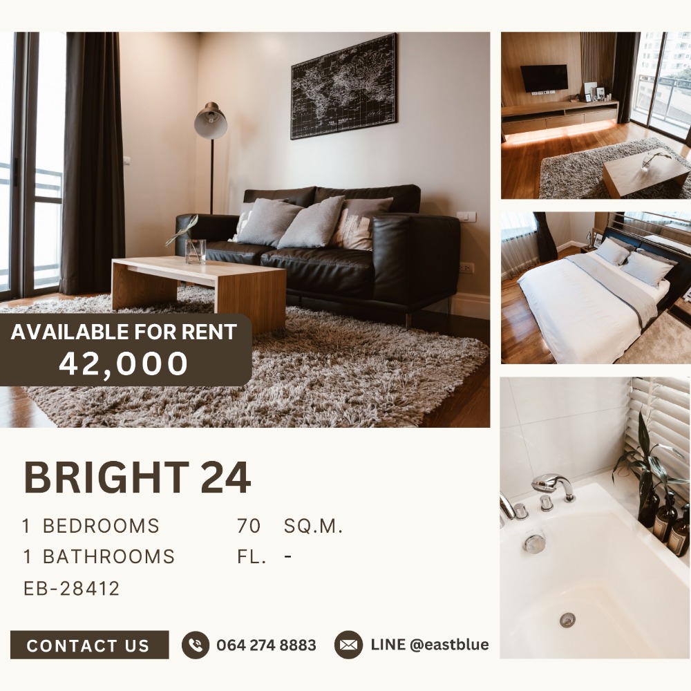 ให้เช่าคอนโดสุขุมวิท อโศก ทองหล่อ : Bright 24 Spacious room 70 sqm for rent 42,000