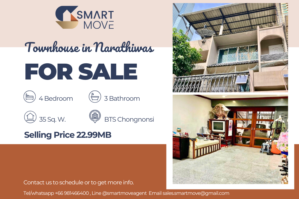 For SaleTownhouseSathorn, Narathiwat : Code C20240800140.......Townhouse in Narathiwas for sale Townhouse, 4 bedroom, 3 bathroom, 4.5 Storey, Parlty Furnished, Special Deal!!