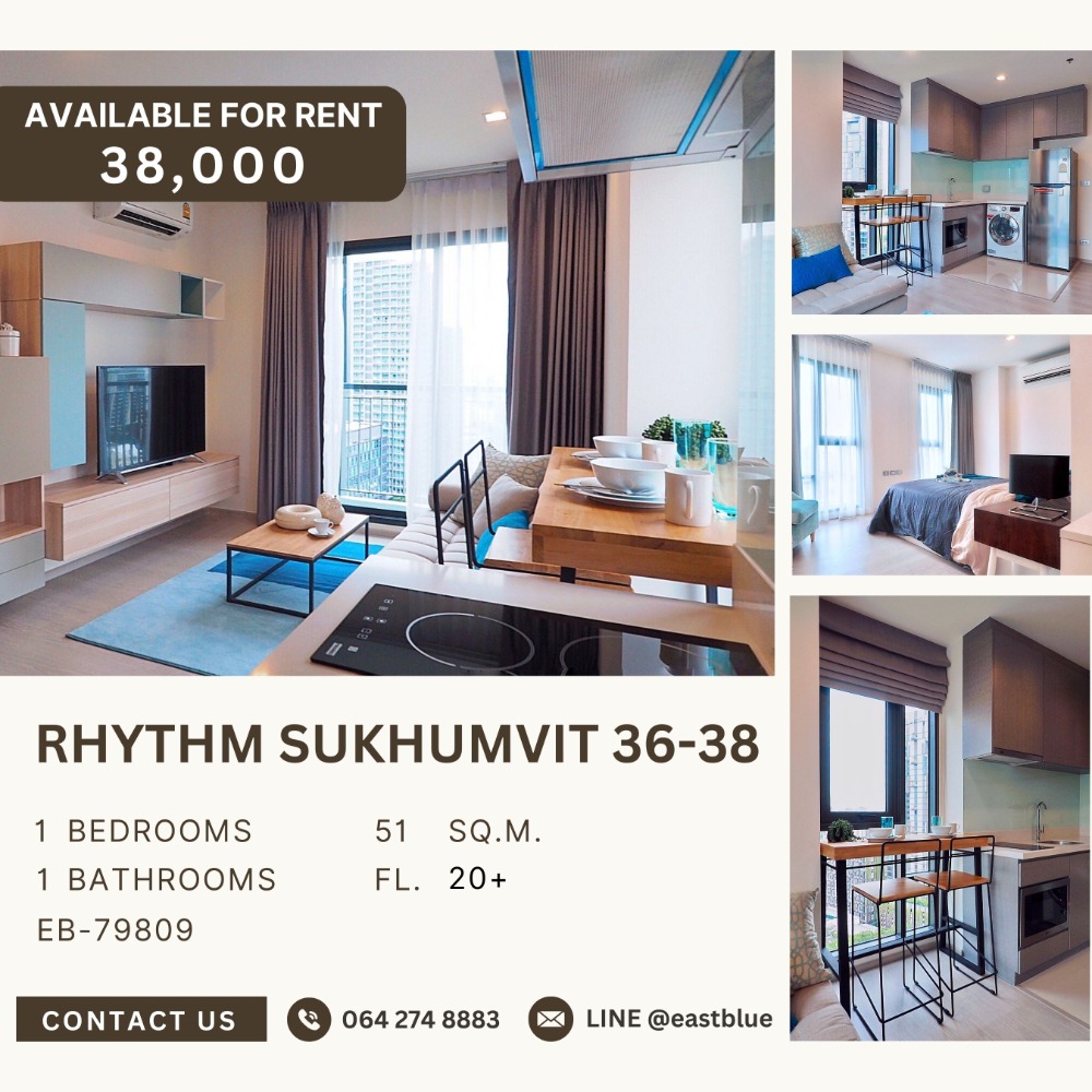 ให้เช่าคอนโดสุขุมวิท อโศก ทองหล่อ : RHYTHM Sukhumvit 36-38 ห้องแต่งสวย พร้อมเช่า 38,000 ต่อเดือน