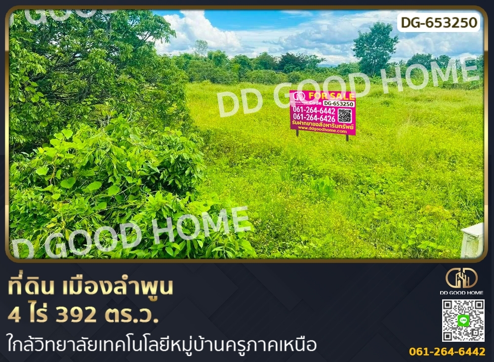 ขายที่ดินลำพูน : ที่ดิน เมืองลำพูน 4 ไร่ 392 ตร.ว. ใกล้วิทยาลัยเทคโนโลยีหมู่บ้านครูภาคเหนือ