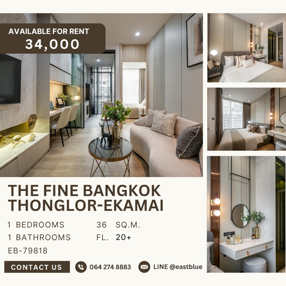 For RentCondoSukhumvit, Asoke, Thonglor : The Fine Bangkok Thonglor-Ekamai , Luxury Modern Japanese Finishes with top brand 34,000 per month