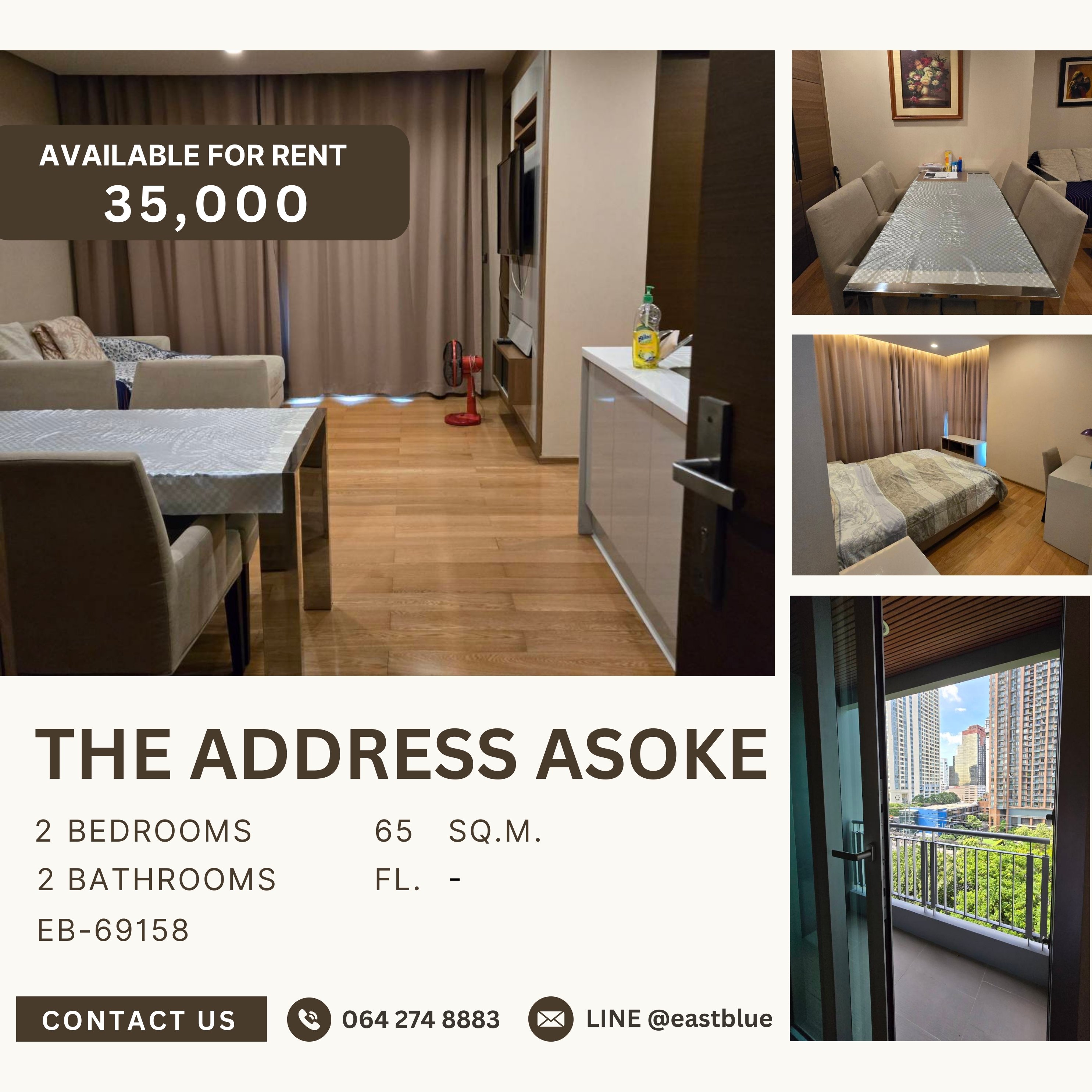 For RentCondoRama9, Petchburi, RCA : The Address Asoke, 2 bed, 35000 per month