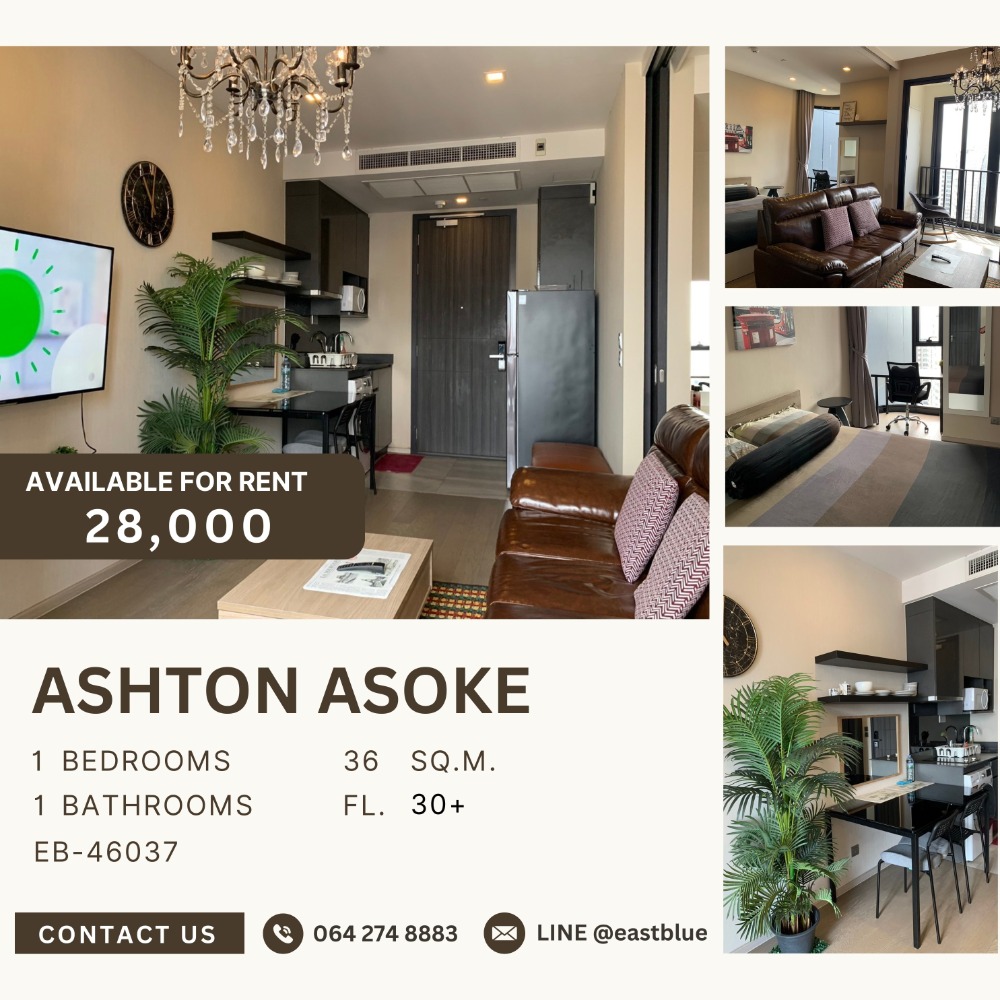 ให้เช่าคอนโดสุขุมวิท อโศก ทองหล่อ : Ashton Asoke | High-Floor 1-Bedroom with Lively Greenery --- 28,000 per month