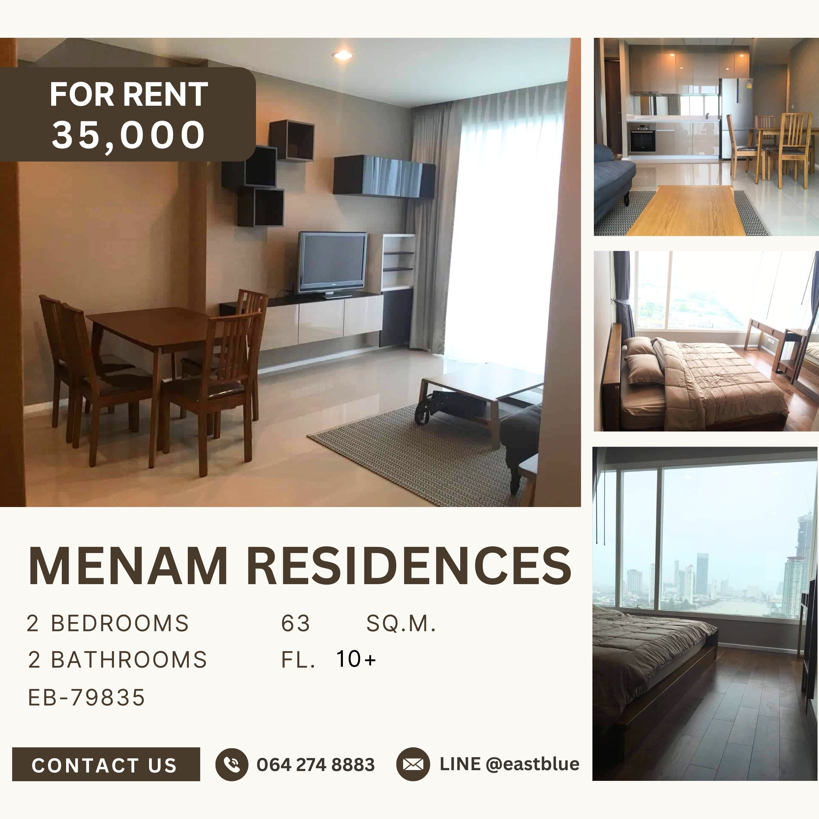 ให้เช่าคอนโดสาทร นราธิวาส : Menam Residences, 2 bed, 35000 per month