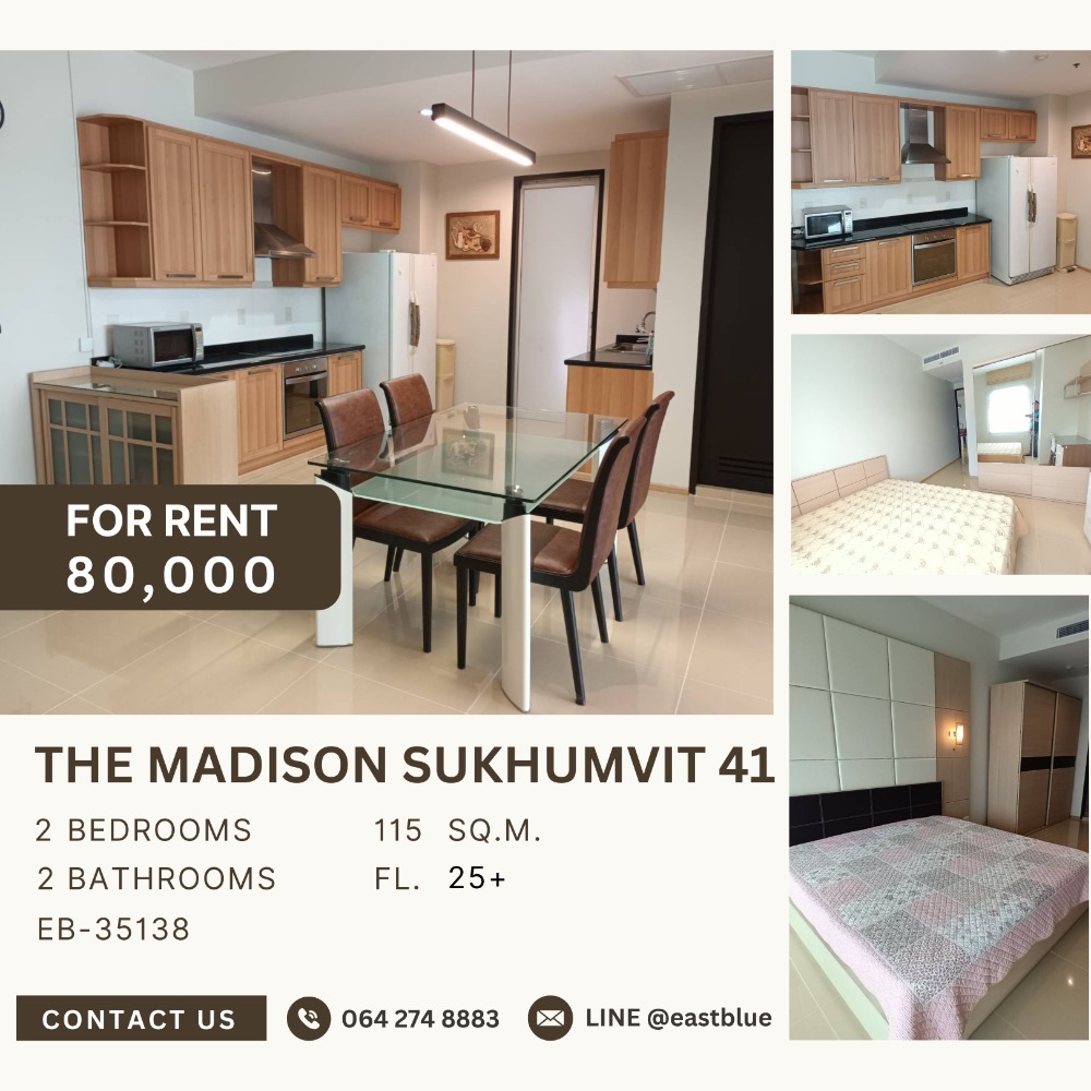 For RentCondoSukhumvit, Asoke, Thonglor : The Madison Sukhumvit 41, Pet-Friendly 2 Beds 80,000 per moonth