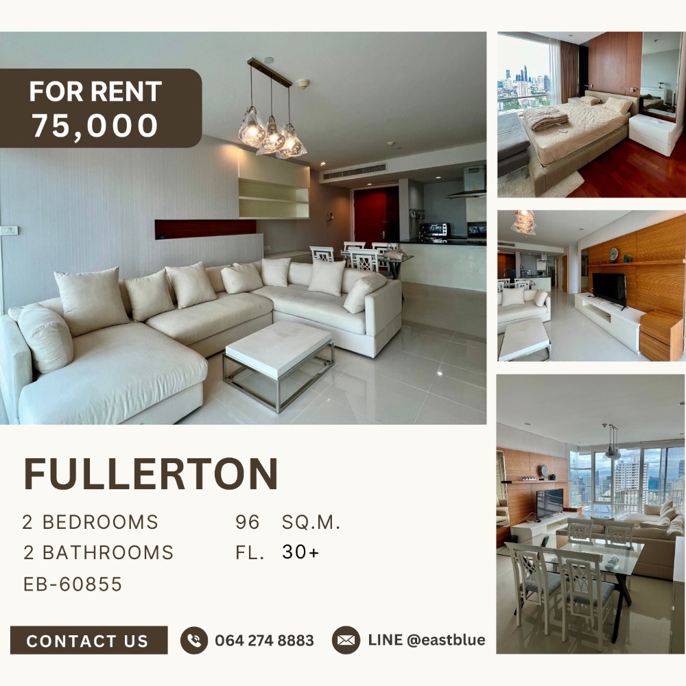 For RentCondoSukhumvit, Asoke, Thonglor : Fullerton Spacious 2-Bedroom, High Floor 75,000 per month