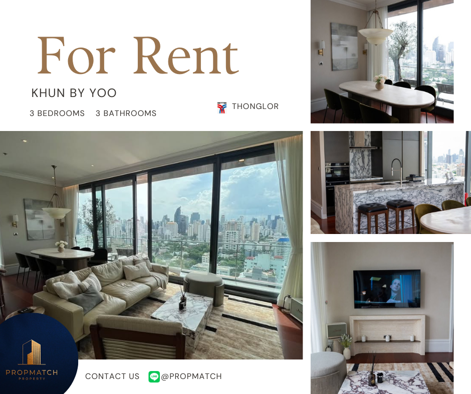 ให้เช่าคอนโดสุขุมวิท อโศก ทองหล่อ : ให้เช่าคอนโด Luxury Khun By YOO 3 bedrooms 3 bathroom ตกแต่งห้วยสวยพร้อมเฟอร์นิเจอร์