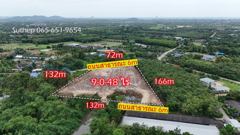 For SaleLandRayong : Cheap land for sale, 9 rai, land leveled, electricity and water supply in front of the plot, located in a community, Chaklao, Tapong, Rayong