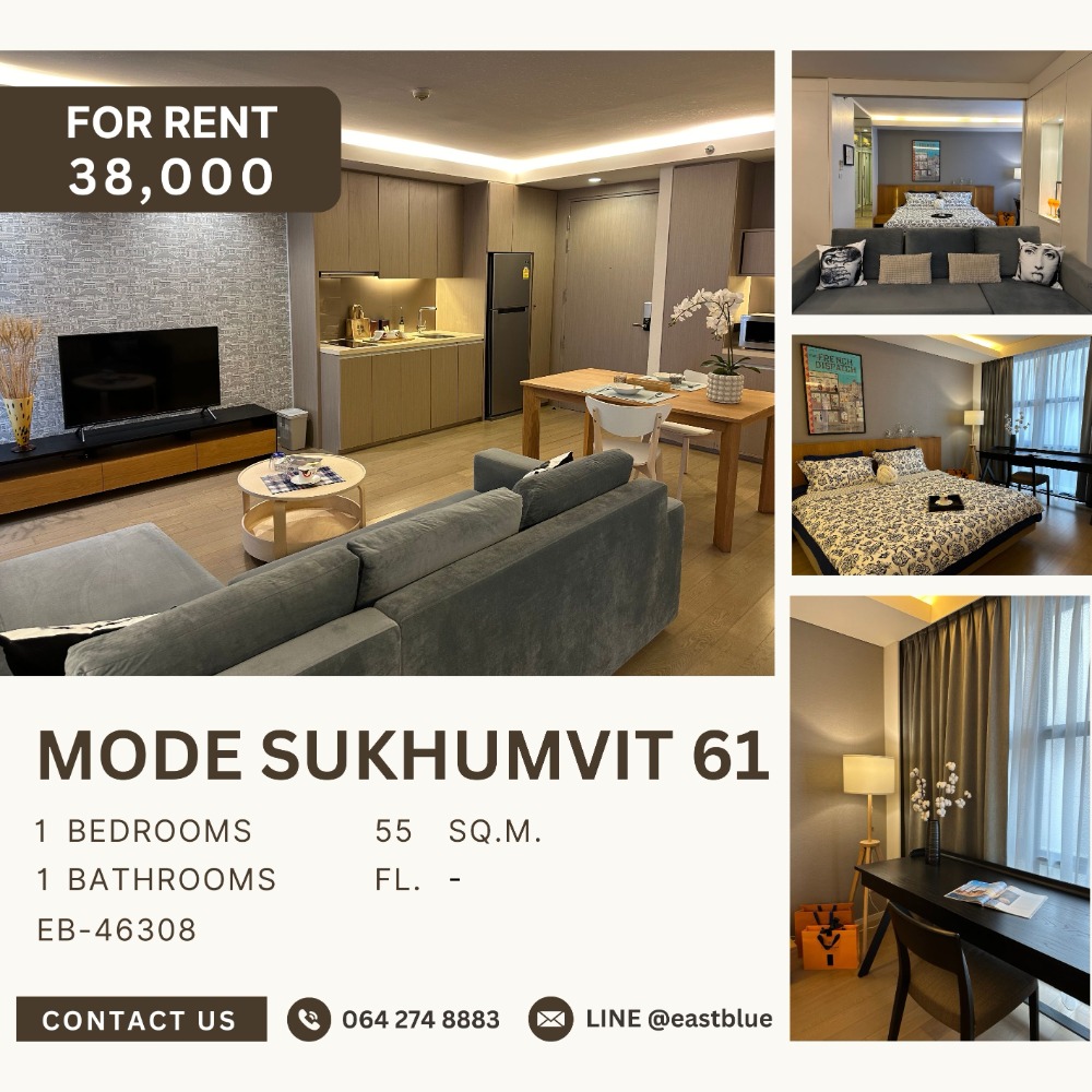 For RentCondoSukhumvit, Asoke, Thonglor : Mode Sukhumvit 61 for rent and sell, newly decorated room, ready to move in, 38,000 per month