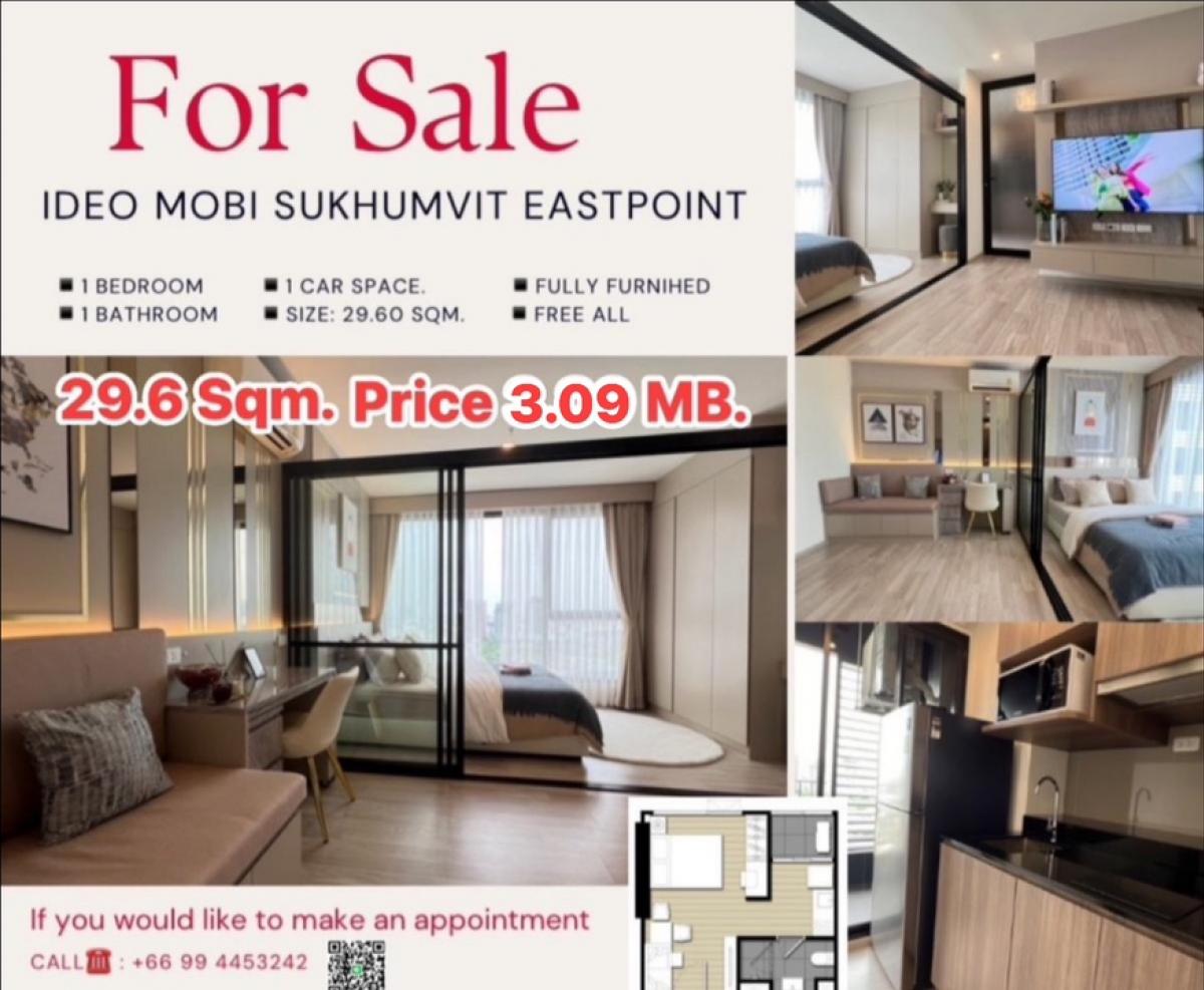 For SaleCondoBangna, Bearing, Lasalle : 🔥Urgent! Condo next to BTS 2 lines, Bangna, Bearing, huge discount promotion, come this way 🔥Ideo Mobi Sukhumvit Eastpoint 🔥▪️1 Bedroom 1 Bathroom ▪️Size 29.6 Sqm.❌5,780,000 MB.❌✅3,090,000 MB✅——————————————————————-