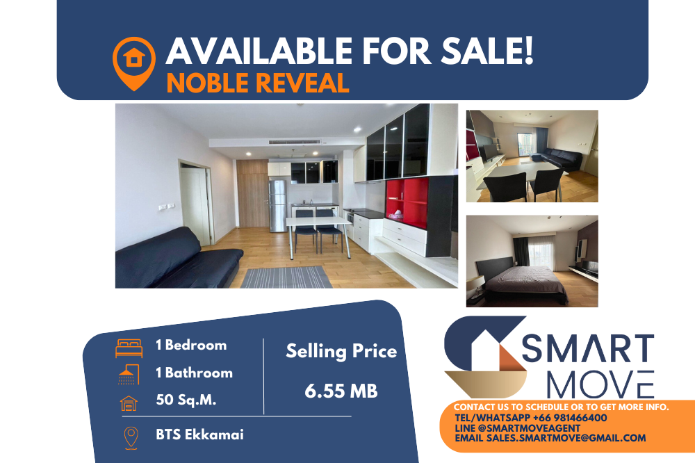 For SaleCondoSukhumvit, Asoke, Thonglor : 🔥Big room!! Code C20240200892.......Noble Reveal for sale, 1 bedroom, 1 bathroom, high floor 18++, 50 sq.m., fully furnished, special price‼️ 📣