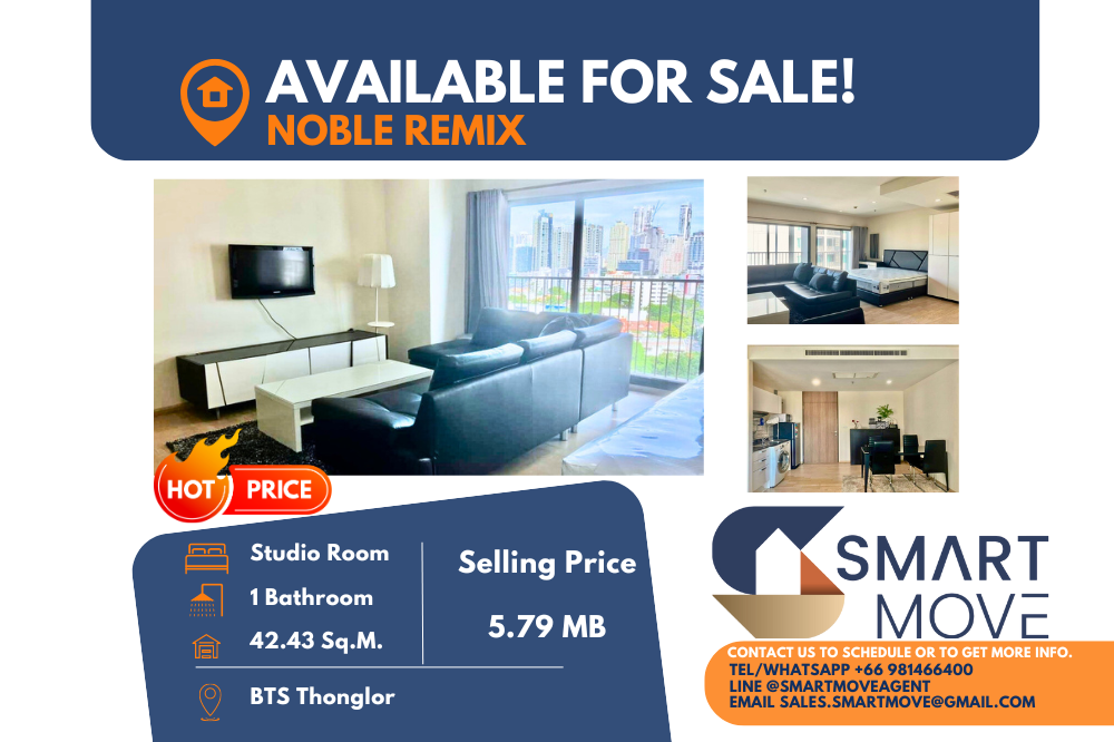 For SaleCondoSukhumvit, Asoke, Thonglor : 🔥HOT PRICE 🔥Sale with tenant' Code C20221210949....Noble Remix, studio room, 1 bathroom, With bathtub, furnished, Lower than market price 21% 📣