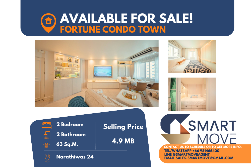 ขายคอนโดพระราม 3 สาธุประดิษฐ์ : สำหรับขาย 📣 Code C20240800028.......Fortune Condo Town,2 ห้องนอน, 2 ห้องน้ำ, ชั้นสูง, ห้องเพิ่งรีโนเวทใหม่, แต่งครบ, ราคาพิเศษ!!🔥🔥