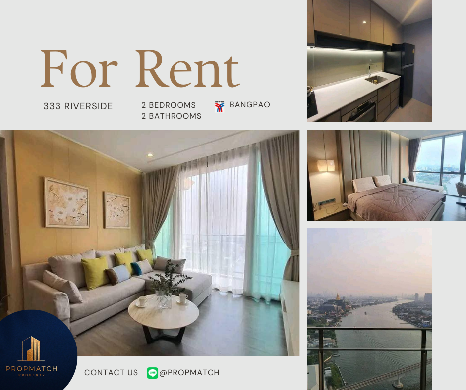 For RentCondoBang Sue, Wong Sawang, Tao Pun : 🔥 Dont miss out on this huge discount 🔥 333 Riverside (2 bedrooms, 2 bathrooms, 84 sq m.) Fully furnished and ready to move in!! Only 45,000 baht per month Tel.0981315848 @propmatch