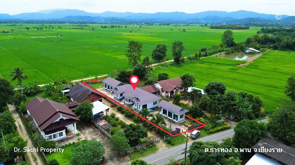 For SaleHouseChiang Rai : Beautiful house for sale (3 houses), mountain and rice field views, area 230 sq m, no flooding, Phan District, Chiang Rai Province