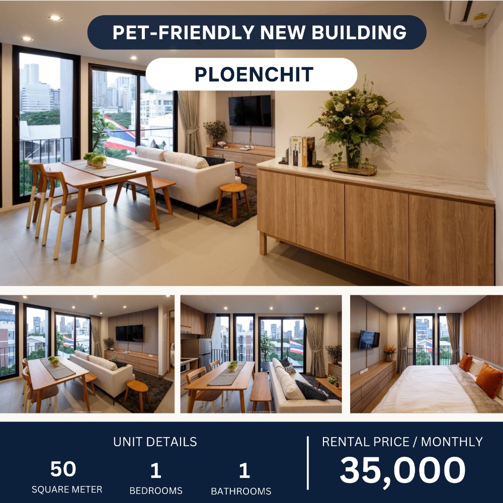 For RentWitthayu, Chidlom, Langsuan, Ploenchit : Pet-Friendly 1 Bed Apartment , Ploenchit 35,000 per month