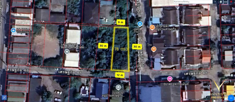 For SaleLandBang kae, Phetkasem : land, corner plot, 78 sq.wa, Setthakit Village 48, 78 sq.wa.