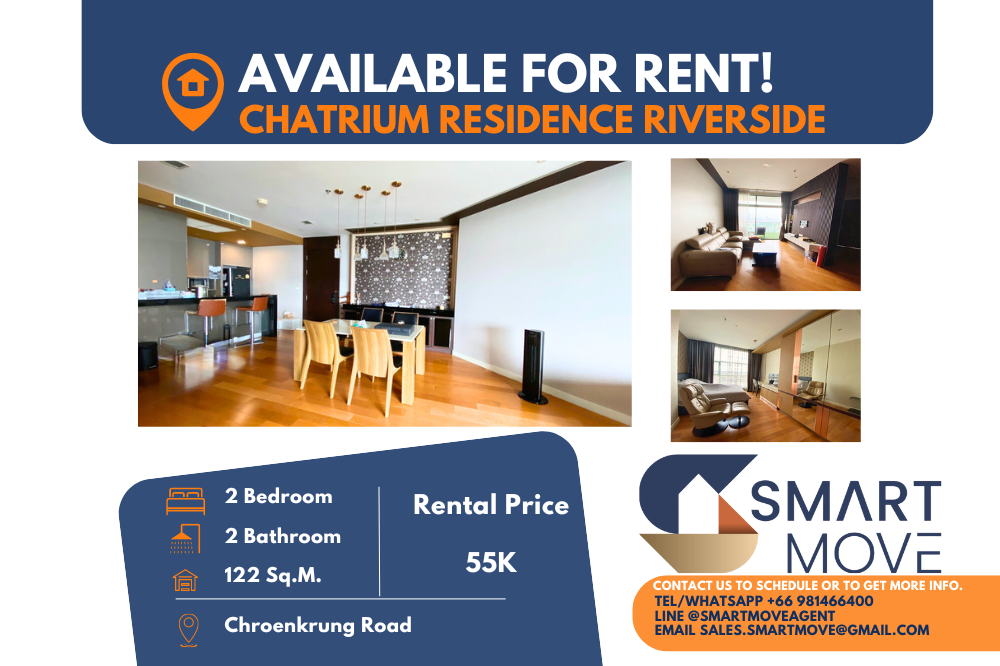 ให้เช่าคอนโดสาทร นราธิวาส : สำหรับเช่า🔥 Code C20230900405..........Chatrium Residence Riverside, 2 ห้องนอน, 2 ห้องน้ำ, ชั้นสูง 23+, วิวเมือง, วิวแม่น้ำ, แต่งครบ, พร้อมเข้าอยู่ 📣