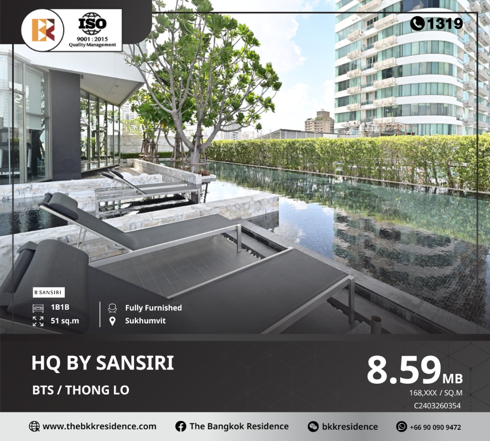 For SaleCondoSukhumvit, Asoke, Thonglor : HQ By Sansiri, excellent location, at the beginning of Thonglor Soi, near BTS Thonglor.