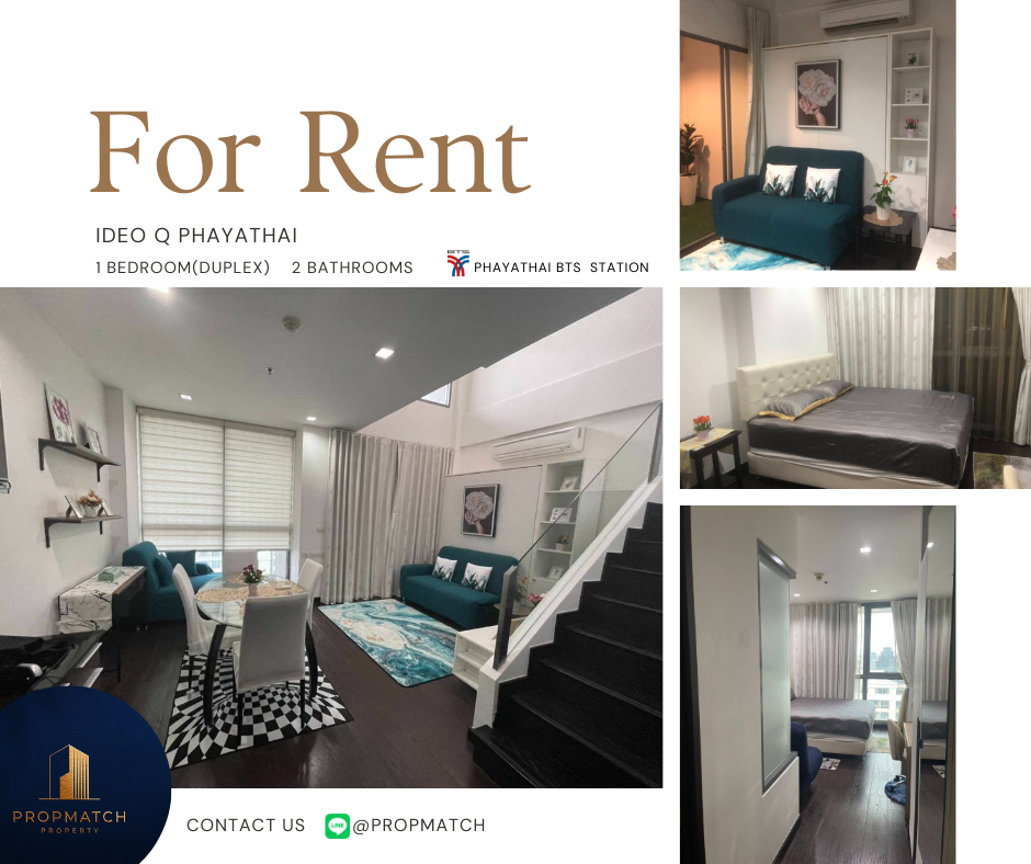 For RentCondoRatchathewi,Phayathai : 📢 Super wow price, don't miss it📢 IDEO Q Phayathai (1 bedroom, Dueplex, 2 bathrooms, 60 sq m.) Fully furnished, ready to move in!! Only 25,000 baht per month Tel.0981315848 @propmatch