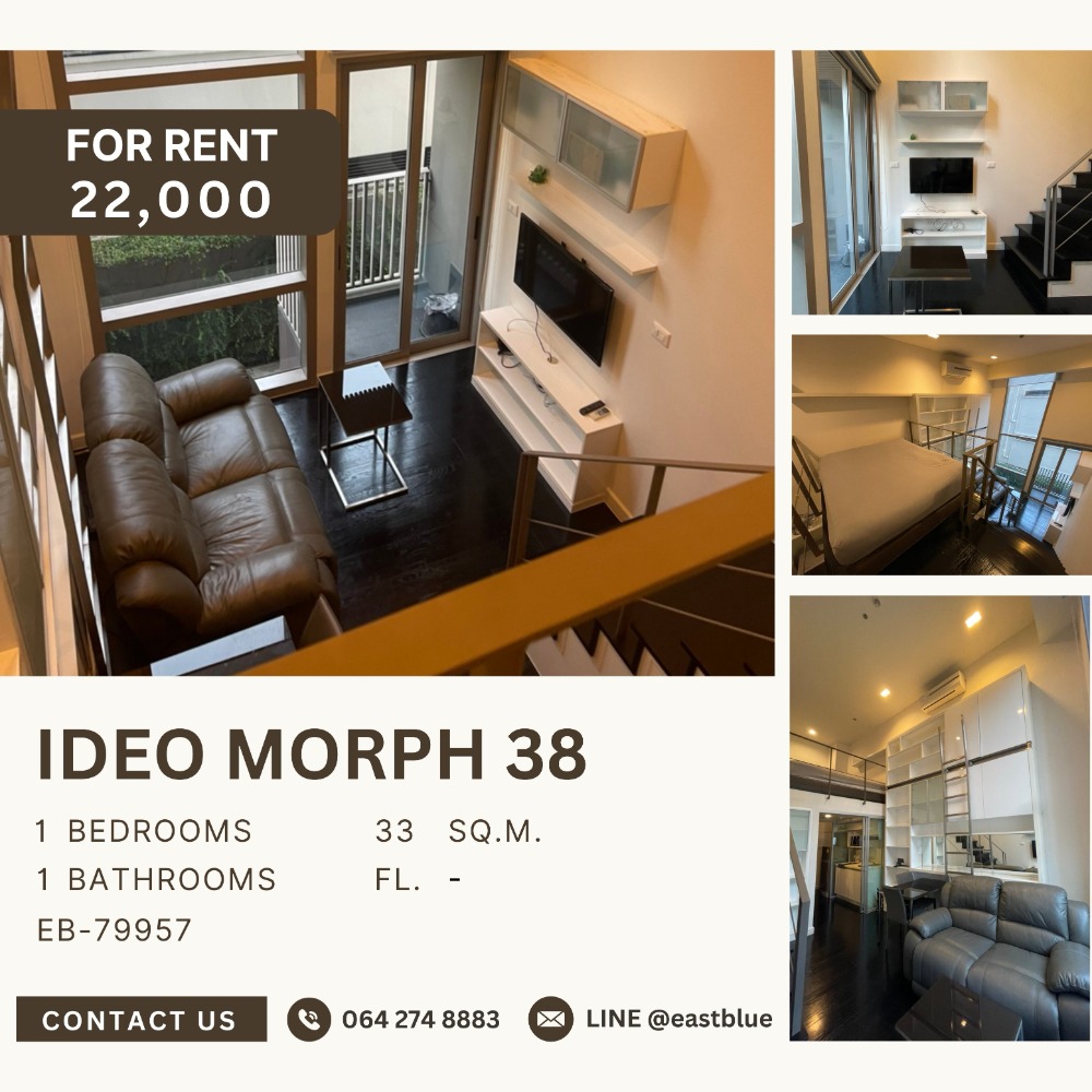 For RentCondoSukhumvit, Asoke, Thonglor : Ideo Morph 38 Duplex , Pet-Friendly for rent 22,000 per month