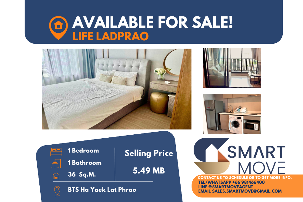 For SaleCondoLadprao, Central Ladprao : 💥Sale with tenant 💥Code C20240400933.......Life Ladprao, 1 bedroom, 1 bathroom, high floor 28+, furnished, Special Deal!!