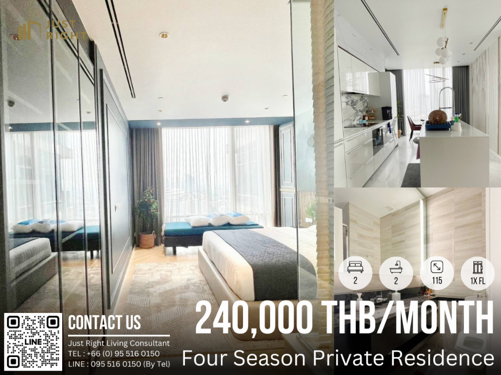 For RentCondoSathorn, Narathiwat : For Rent Four Season Private Residence 2 Bed 2 Bath 115 Sqm. Fully Furnished 240,000 THB/month 1 Year Contract