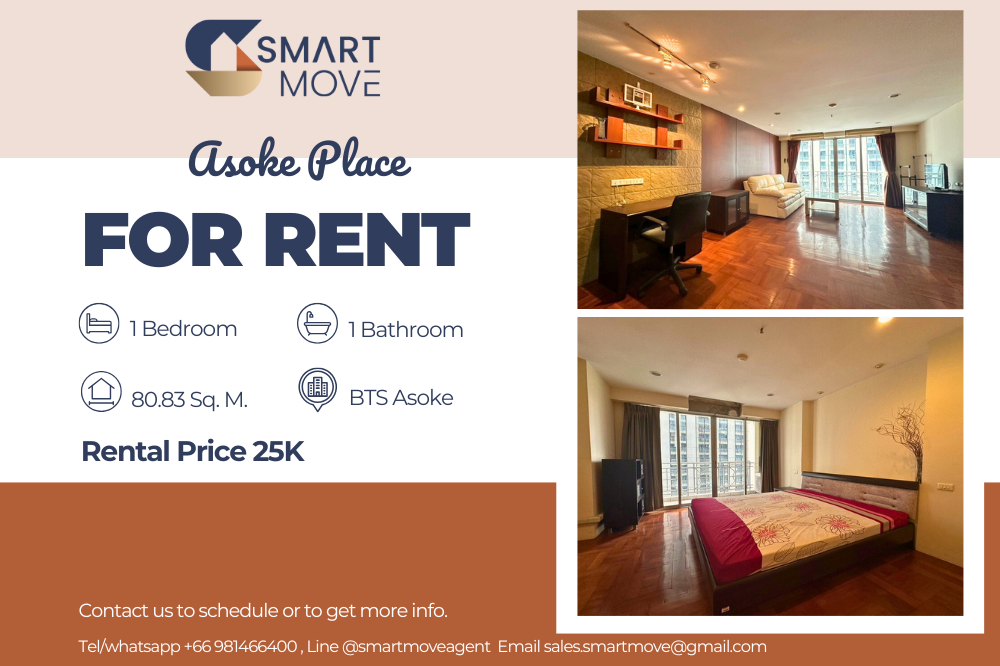 For RentCondoSukhumvit, Asoke, Thonglor : 🔥🔥FOR RENT !!🔥🔥Code C20240900059..........Asoke Place, 1 bedroom, 1 bathroom, high floor, furnished, ready to move in 📢