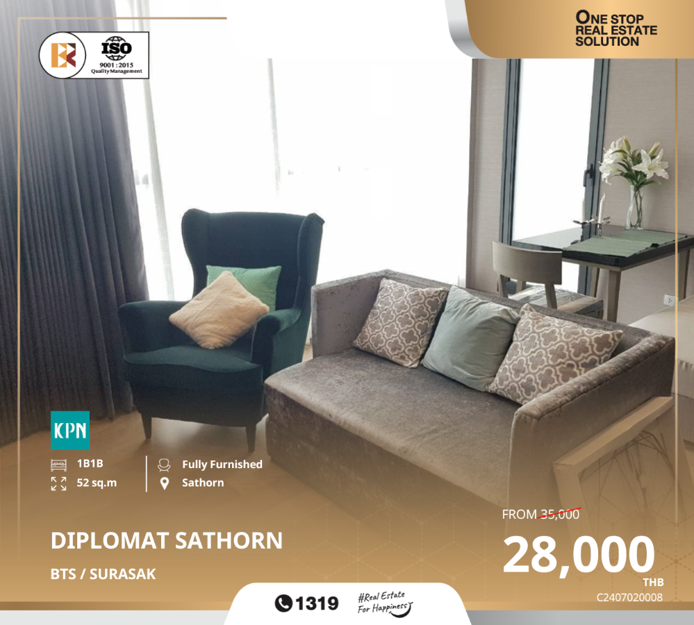 For RentCondoSathorn, Narathiwat : The Diplomat Sathorn – Conveniently located near BTS Surasak.