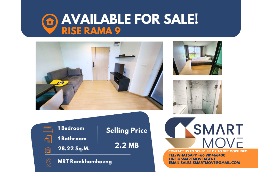 For SaleCondoRama9, Petchburi, RCA : 🔥🔥FOR SALE !! 🔥🔥Code C20240900046.......Rise Rama 9, 1 bedroom, 1 bathroom, Garden View, furnished, Special Deal!!📣📣