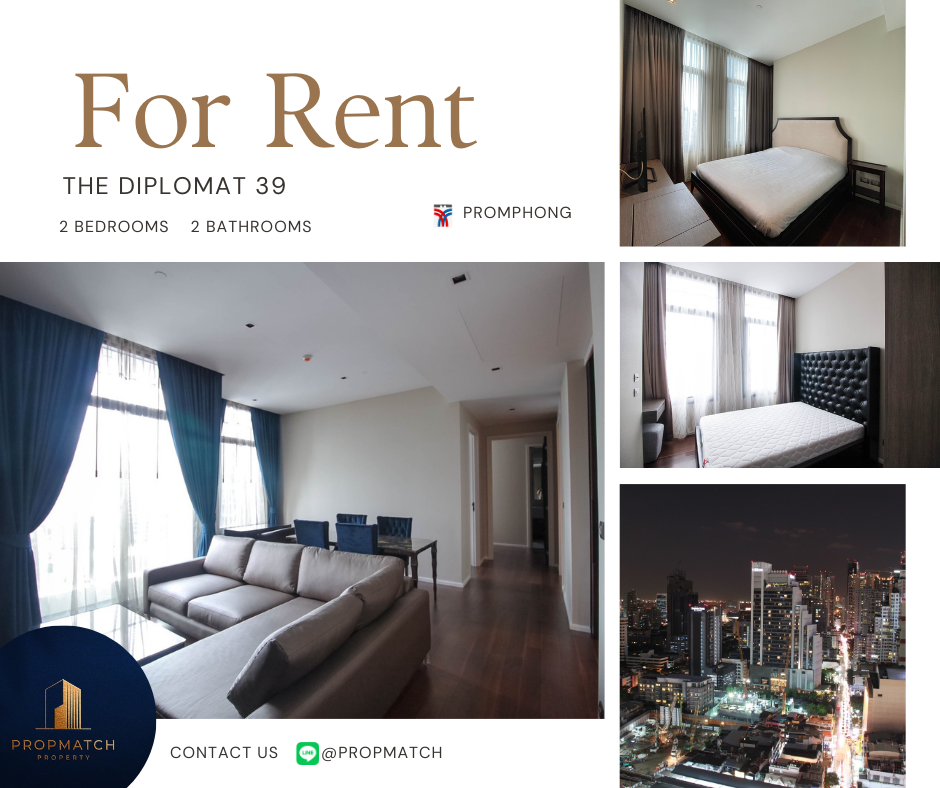 For RentCondoSukhumvit, Asoke, Thonglor : 🫰🏻The largest room, cheapest price🫰🏻The Diplomat 39 (2 bedrooms, 2 bathrooms, 85 sq m.) Beautiful room, fully furnished!! Only 72,000 baht per month Tel.0981315848 @propmatch