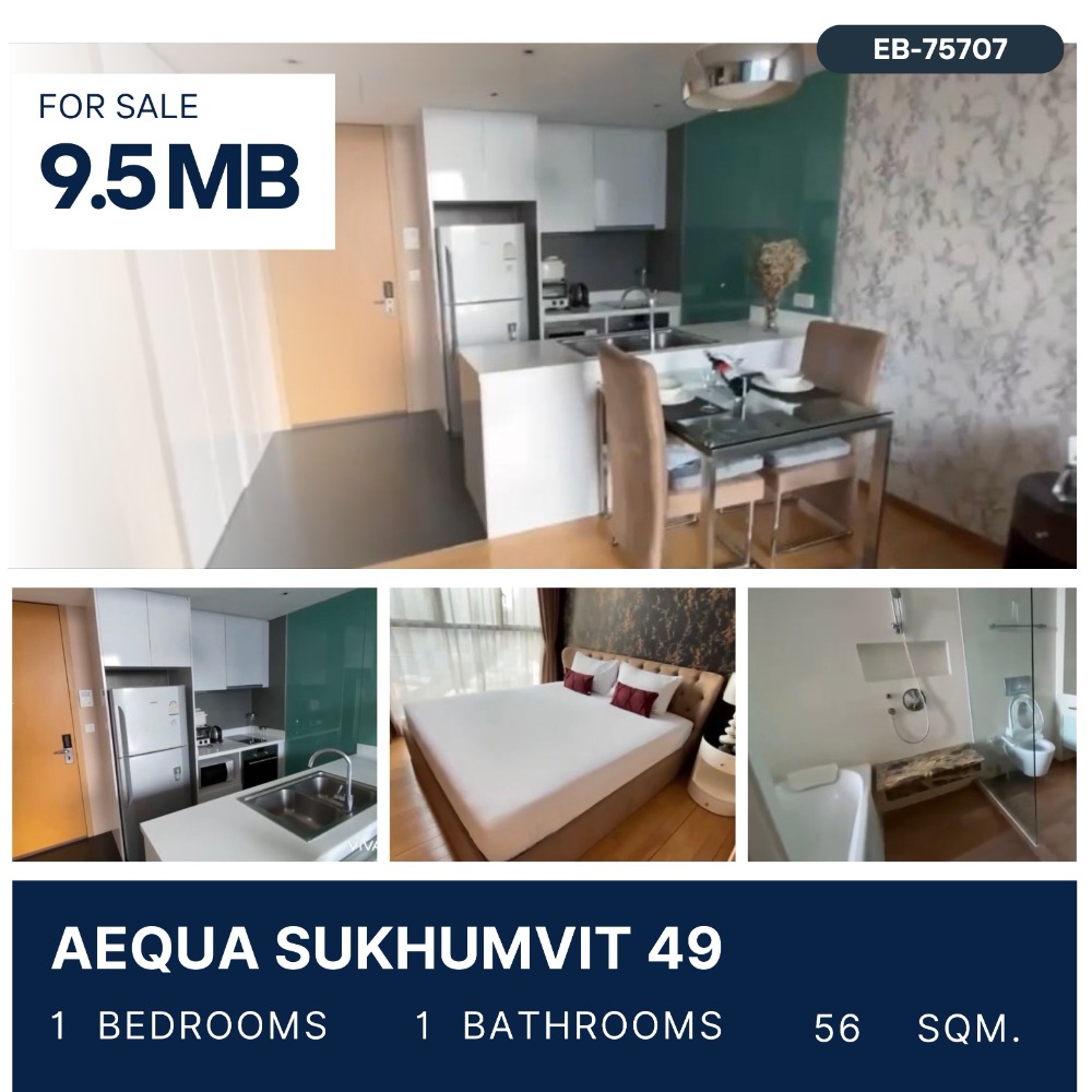 For SaleCondoSukhumvit, Asoke, Thonglor : Aequa Sukhumvit 49 1 Bedroom, High Floor for sale 9.5 MB.